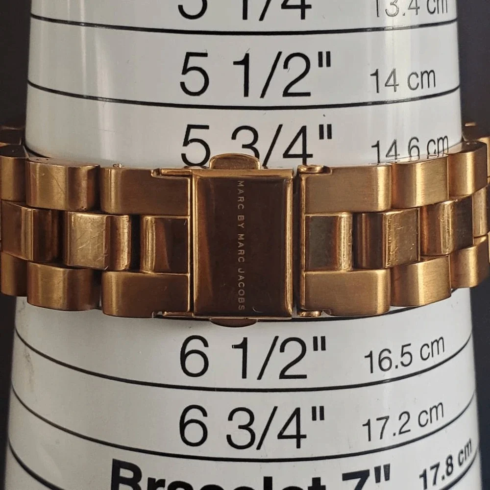 Marc by Marc Jacobs Rose Gold Tone Skeleton Logo Dial Bracelet Watch MBM3127